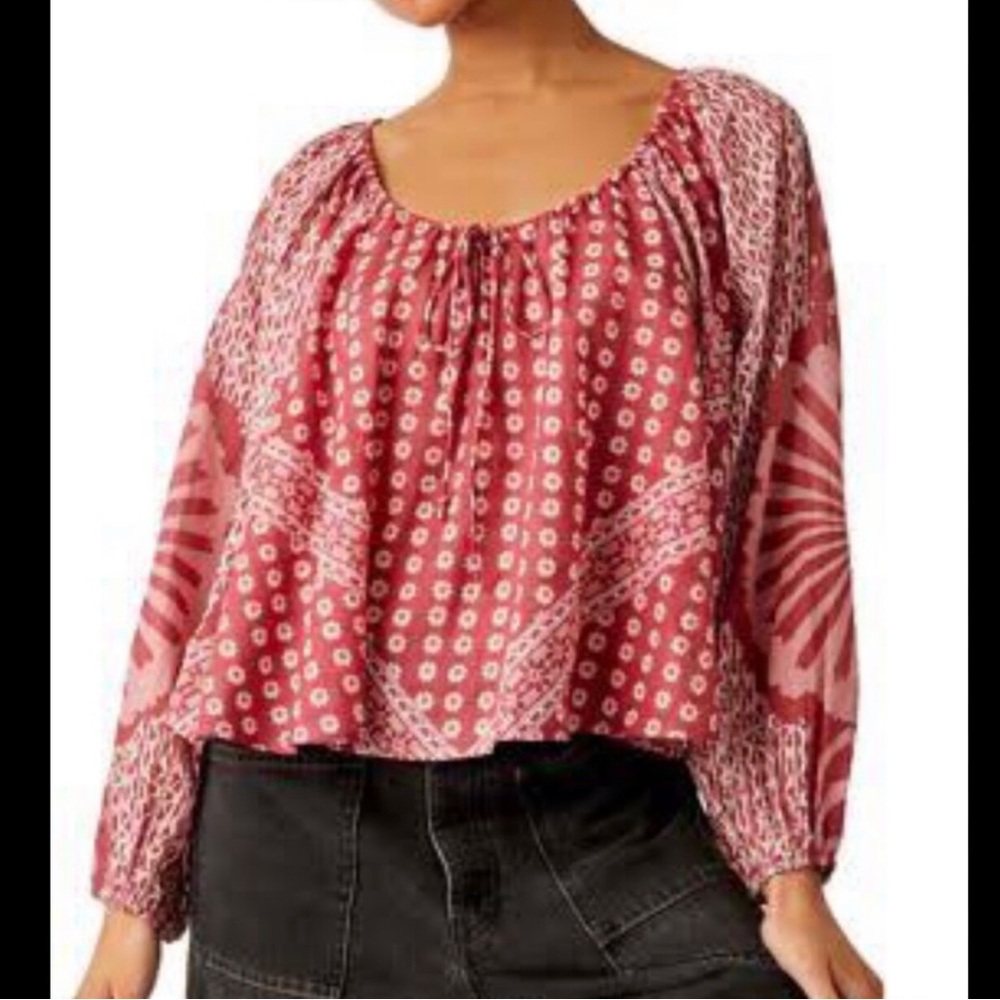 Free People Maroon Patterned Blouse
